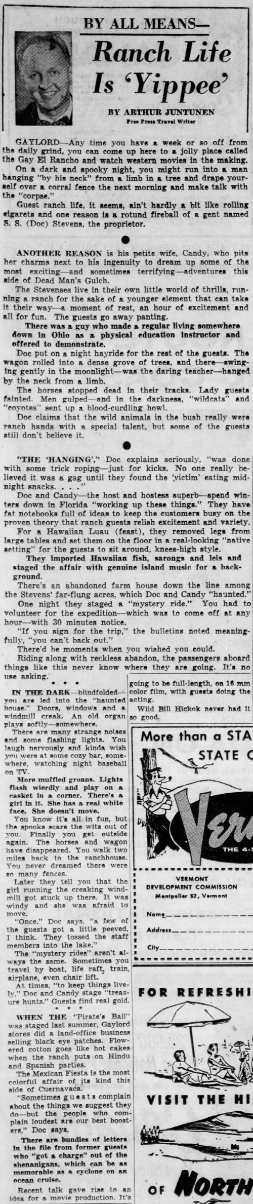 Sojourn Lakeside Resort (Gay El Rancho Ranch, El Rancho Stevens Ranch) - Jun 10 1956 Article